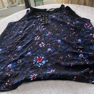 Ricki’s xxl multicoloured sleeveless top, , crisscross front, black back